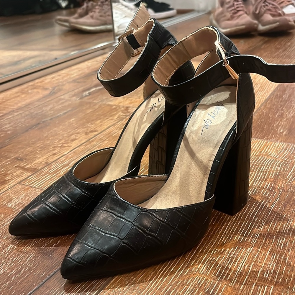 Black nasty gal croc heels